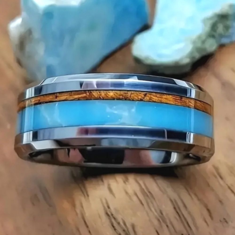 Vintage Unisex 8mm Turquoise wedding ring sz 8